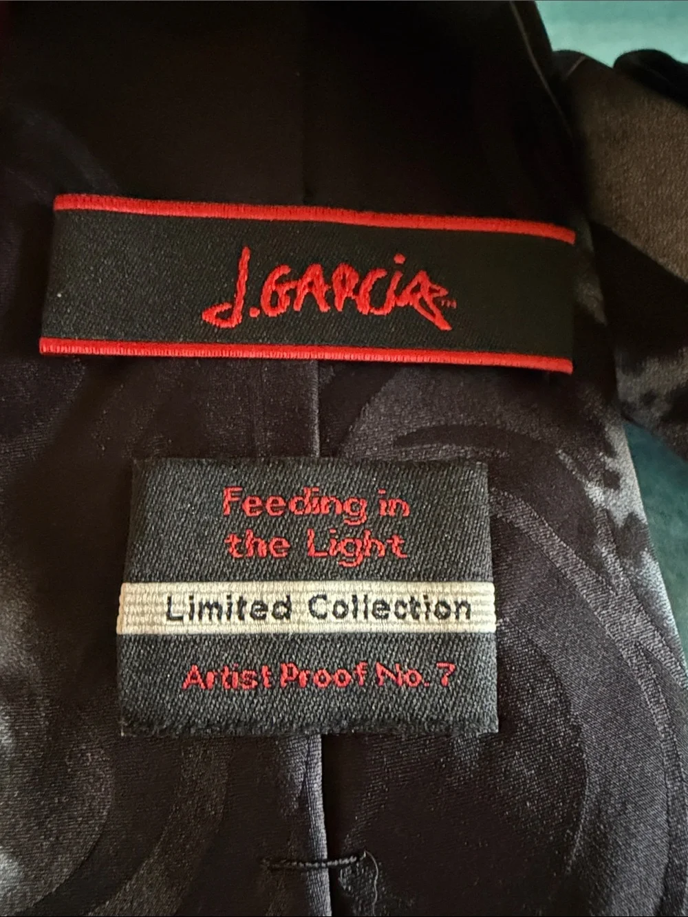 J Garcia silk tie - Freedom in the Light - limited Collection black grey purple